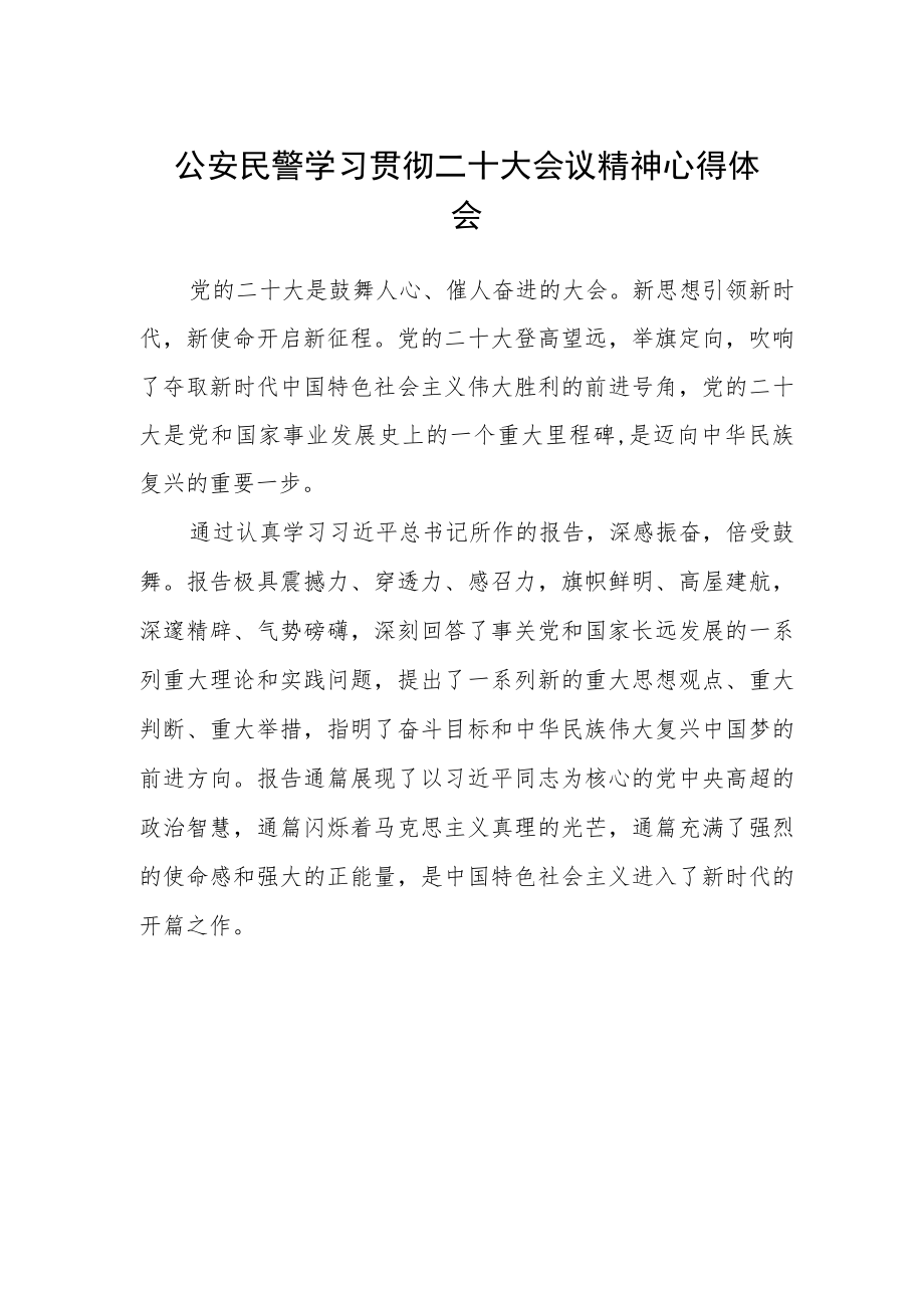 公安民警学习贯彻二十大会议精神心得体会.docx_第1页