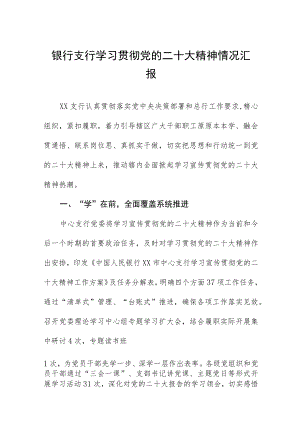 银行支行学习贯彻党的二十大精神情况汇报八篇.docx