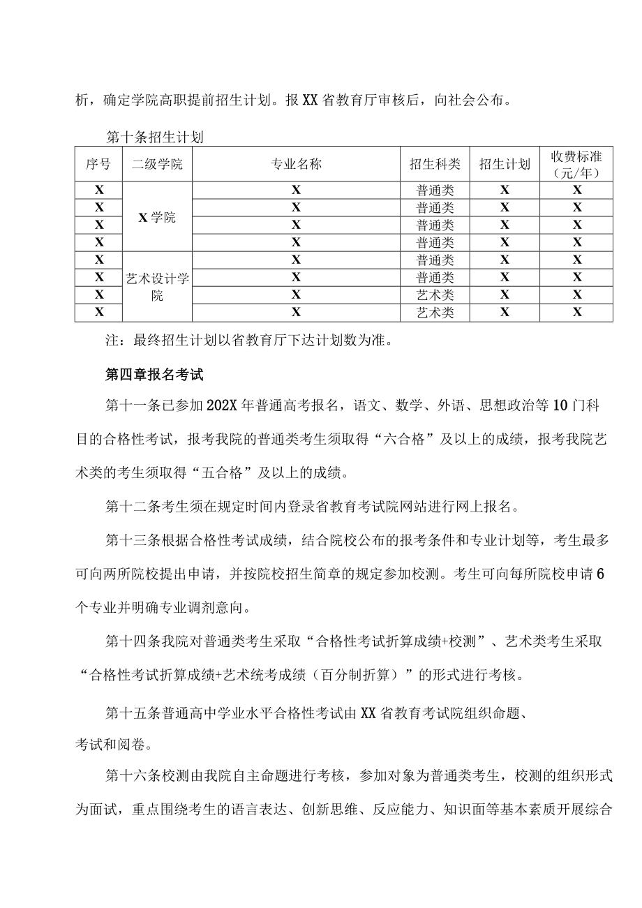 XX高等职业技术学院202X年高职提前招生章程.docx_第2页