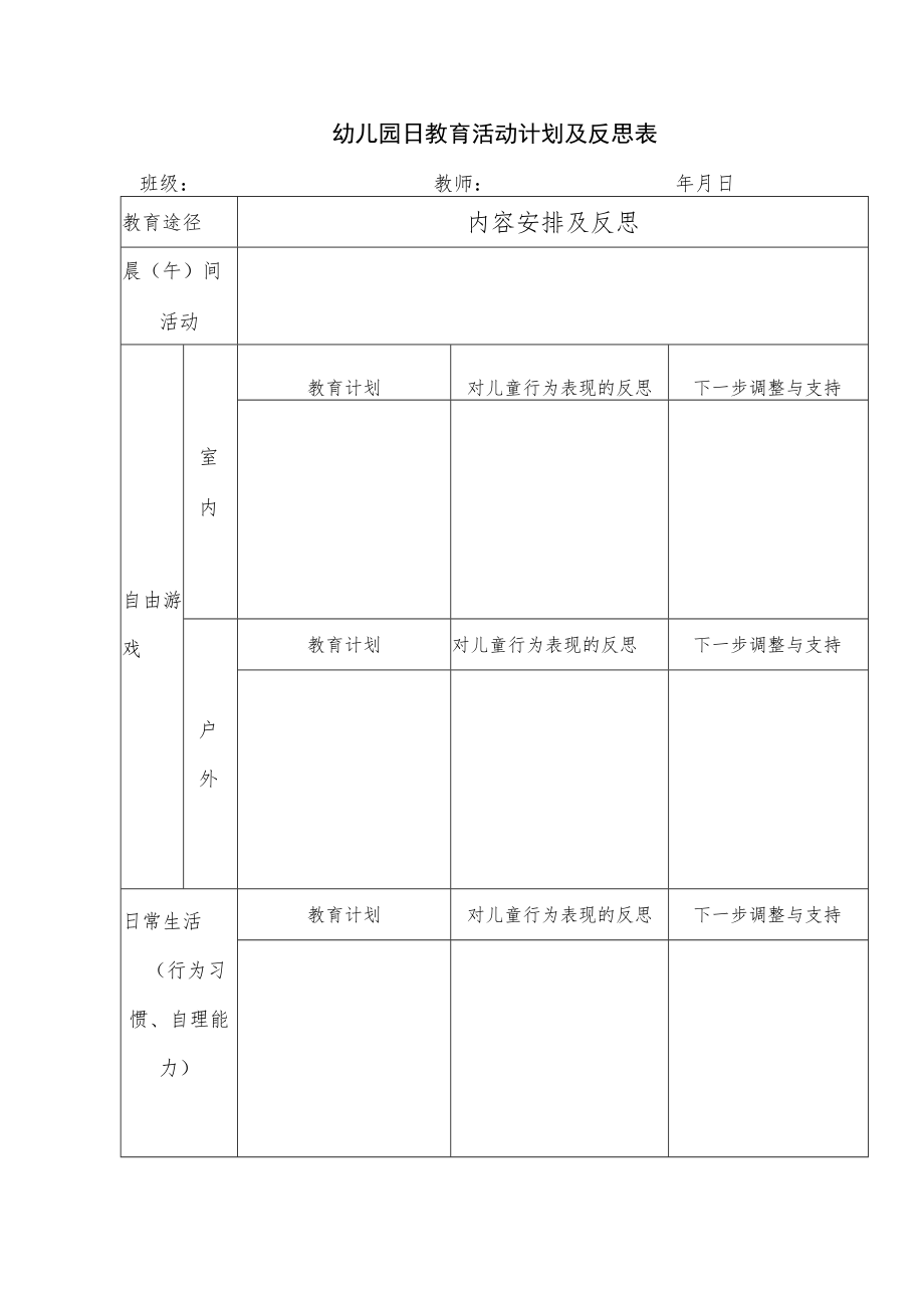 幼儿园日教育活动计划及反思表.docx_第1页