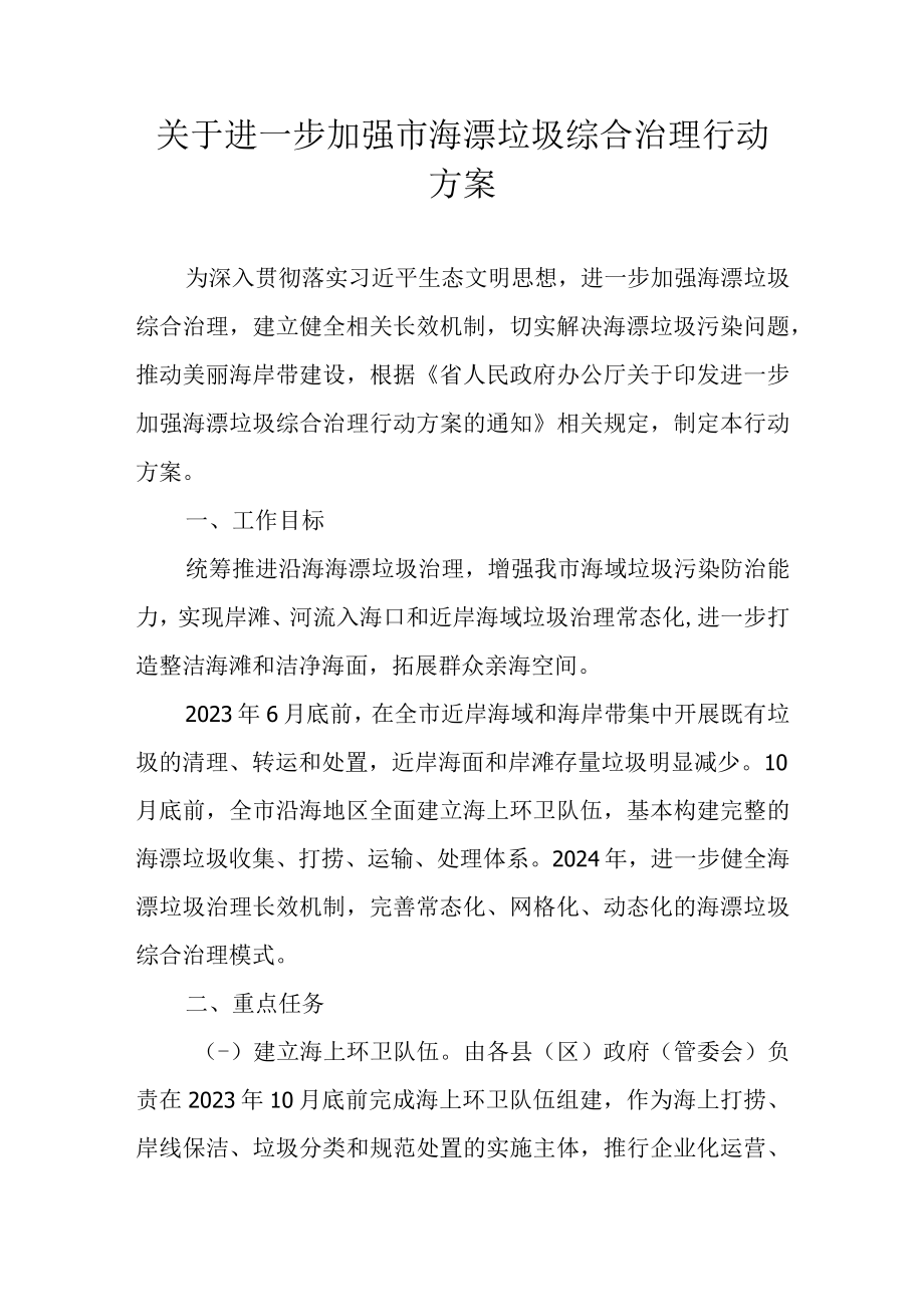 关于进一步加强市海漂垃圾综合治理行动方案.docx_第1页