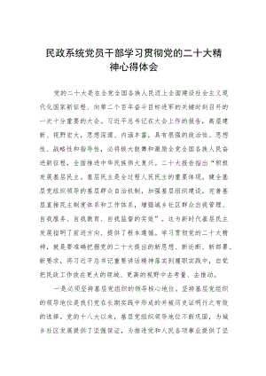 民政干部学习党的二十大精神心得体会五篇模板.docx