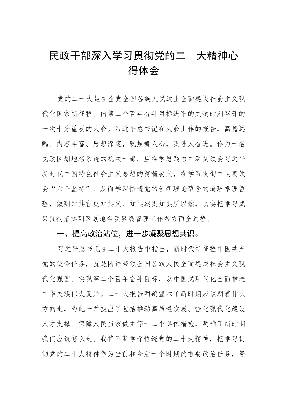 民政系统干部深入学习贯彻党的二十大精神心得体会.docx_第1页