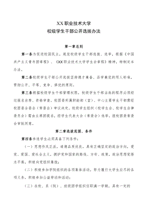 XX职业技术大学校级学生干部公开选拔办法.docx