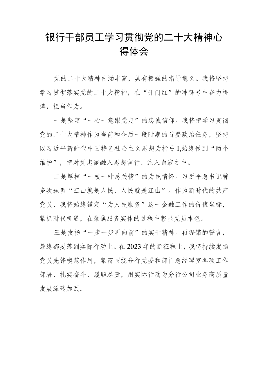 银行干部员工学习贯彻党的二十大精神心得体会五篇.docx_第2页