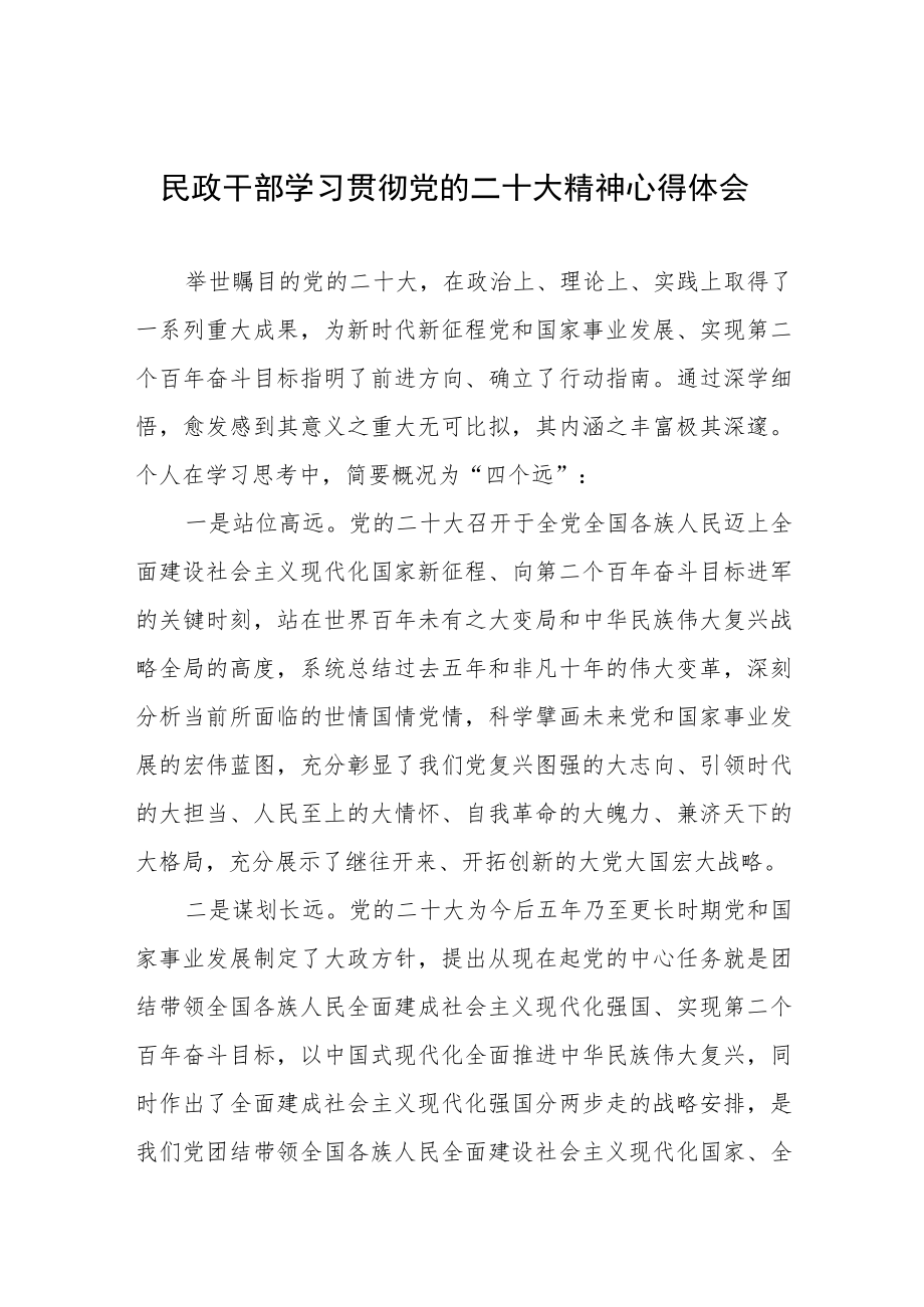 2023年民政干部学习贯彻党的二十大精神心得体会.docx_第1页