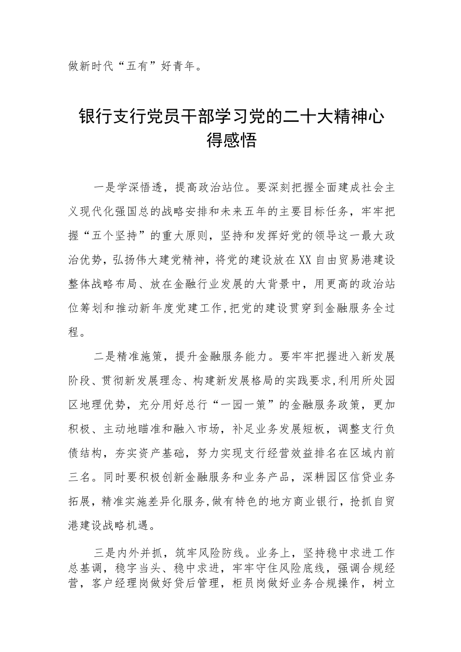 2023年银行支部书记学习贯彻党的二十大精神心得感悟五篇.docx_第3页