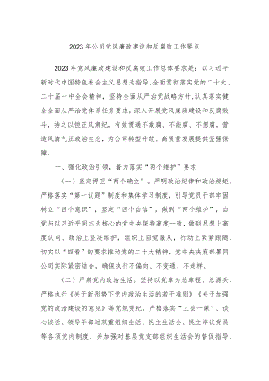 2023年公司党风廉政建设和反腐败工作要点.docx