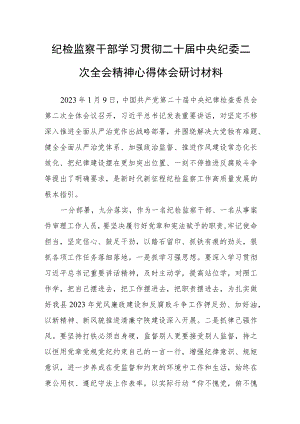 2023纪检监察干部学习贯彻二十届中央纪委二次全会重要讲话精神心得体会研讨材料.docx