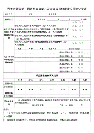 界首市新华幼儿园资格审查幼儿及家庭成员健康状况监测记录表.docx