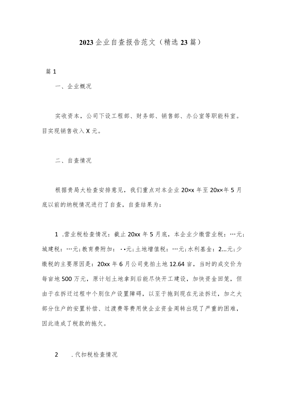 （23篇）2023企业自查报告范文.docx_第1页