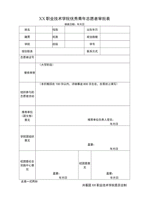 XX职业技术学院优秀青年志愿者审批表.docx