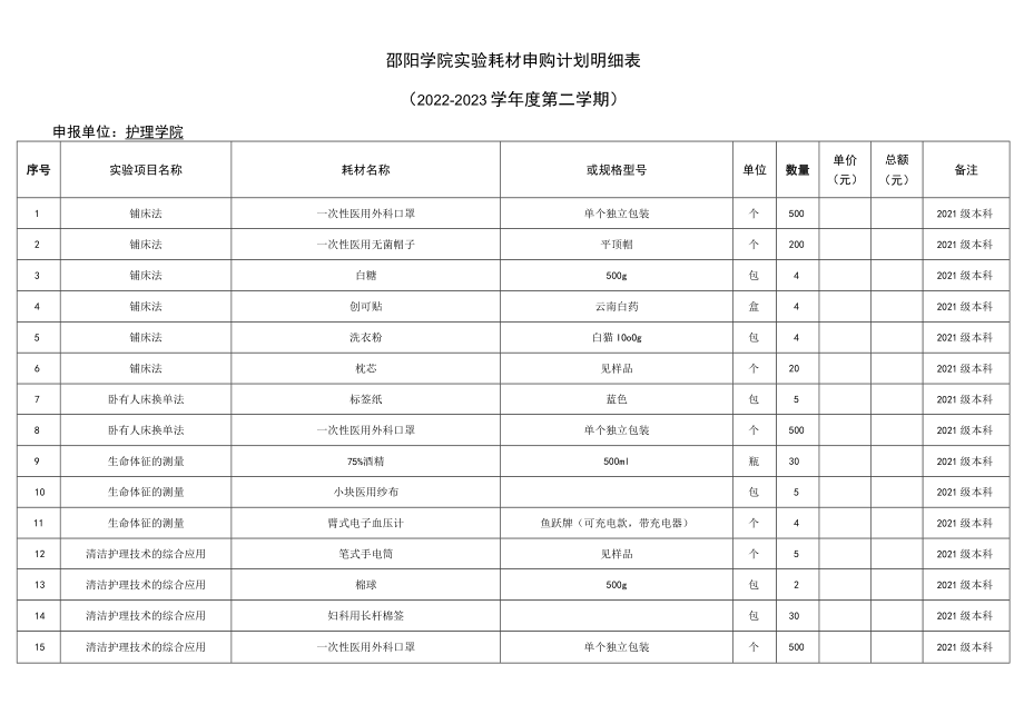 邵阳学院护理学院实验耗材报价表.docx_第2页