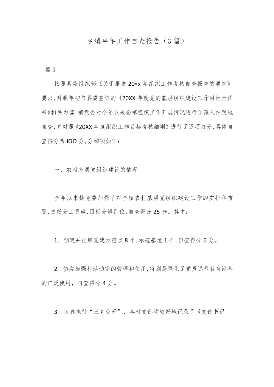 （3篇）乡镇半年工作自查报告.docx_第1页