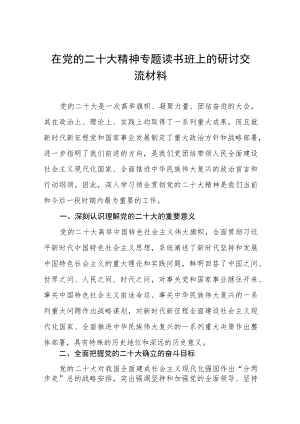 在党的二十大精神专题读书班上的研讨交流材料六篇.docx