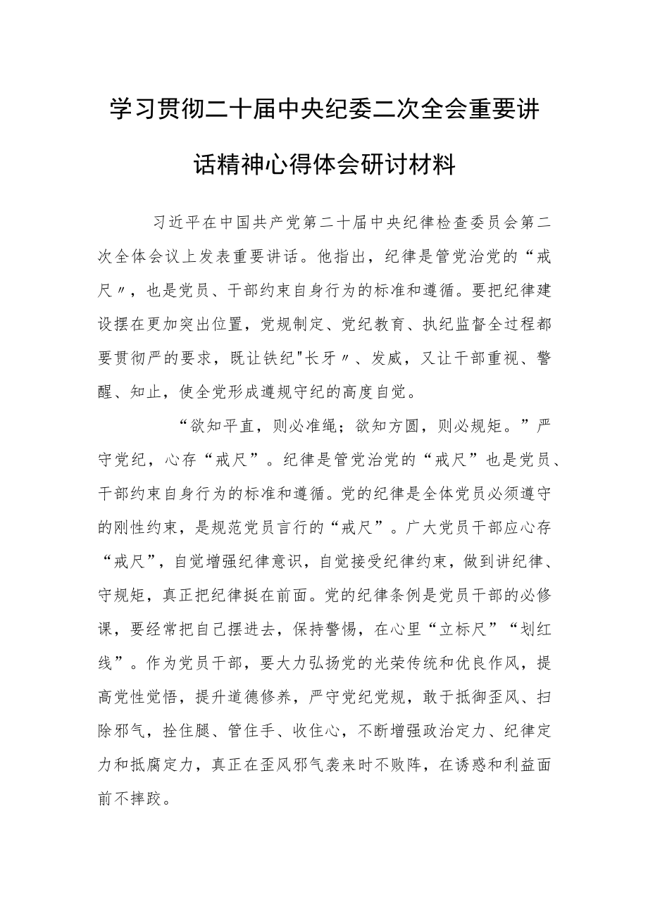 学习贯彻二十届中央纪委二次全会重要讲话精神心得体会研讨材料（从讲话中感悟“冲锋号”的力量）.docx_第1页