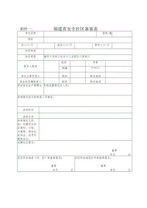 附件一：福建省安全社区备案表.docx