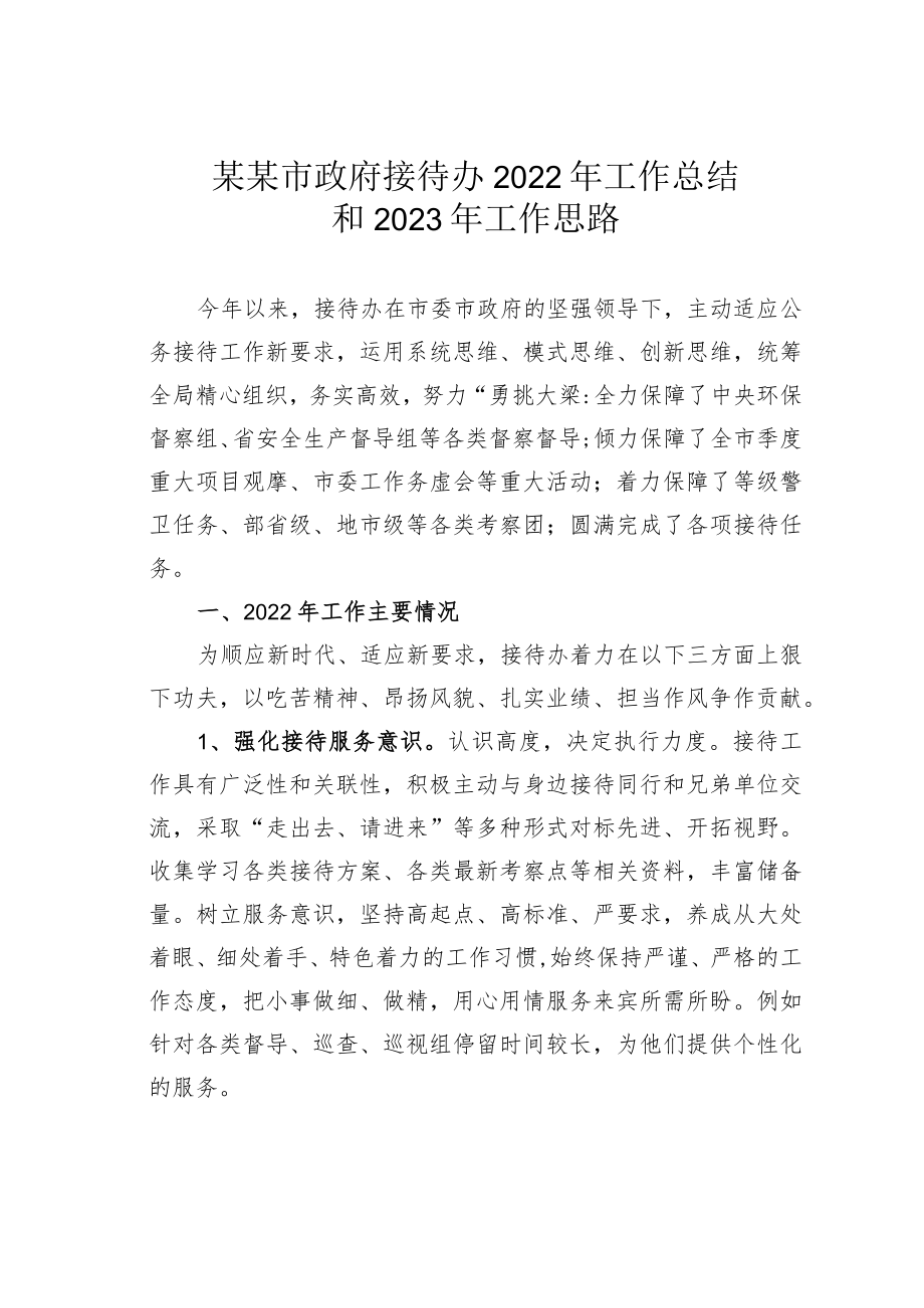 某某市政府接待办2022年工作总结和2023年工作思路.docx_第1页