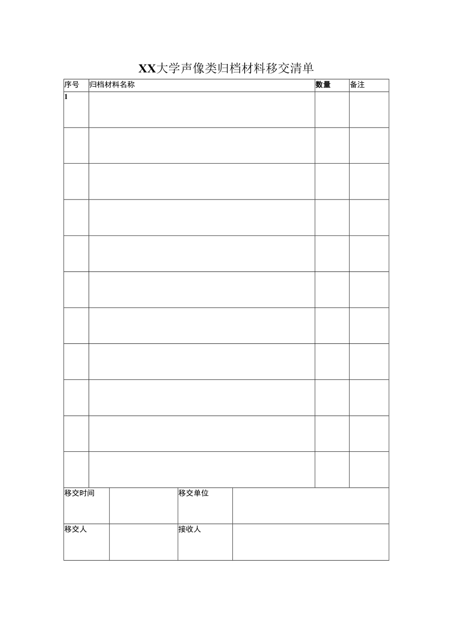 XX大学声像类归档材料移交清单.docx_第1页