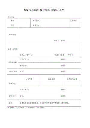 XX大学网络教育学院退学申请表.docx