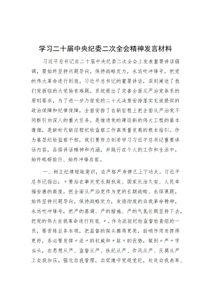 学习二十届中央纪委二次全会精神发言材料.docx