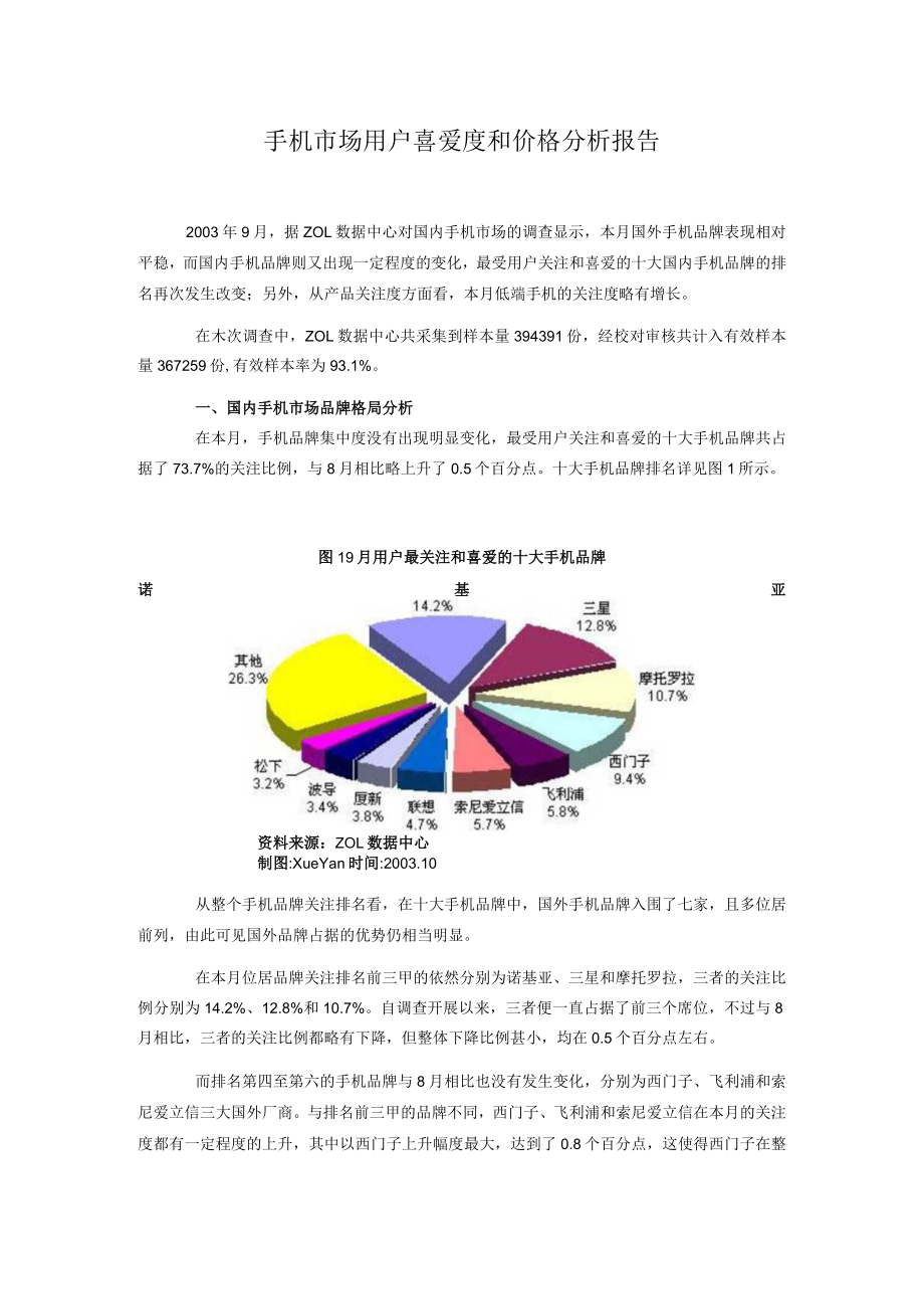 手机市场用户喜爱度和价格分析报告.docx_第1页