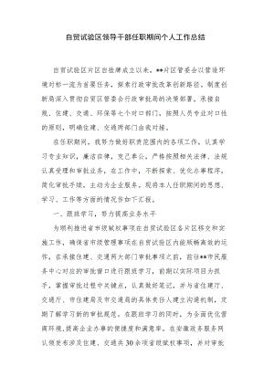 自贸试验区领导干部任职期间个人工作总结.docx