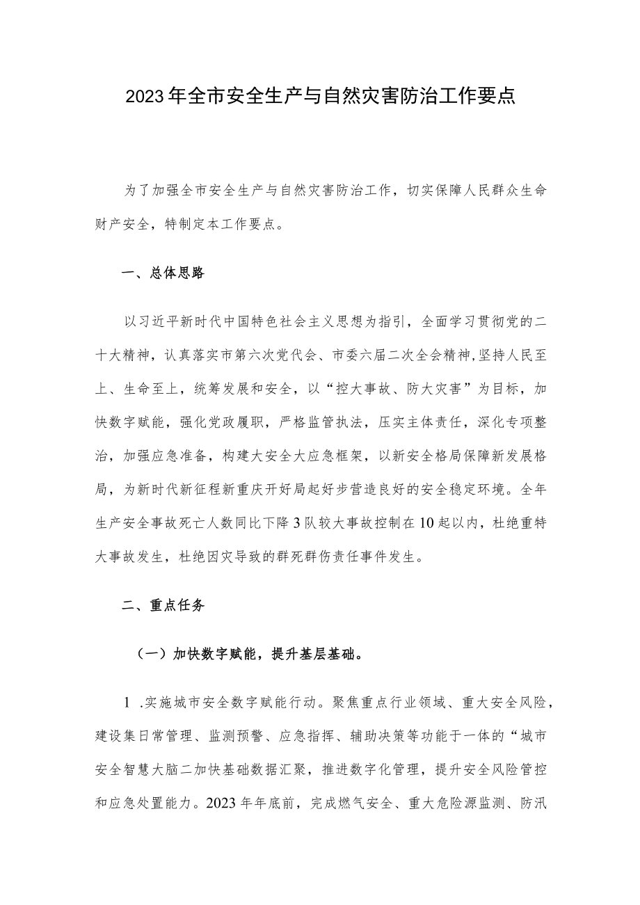 2023年全市安全生产与自然灾害防治工作要点.docx_第1页