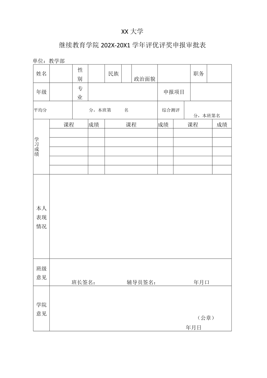 XX大学继续教育学院202X—20X1学年评优评奖申报审批表.docx_第1页