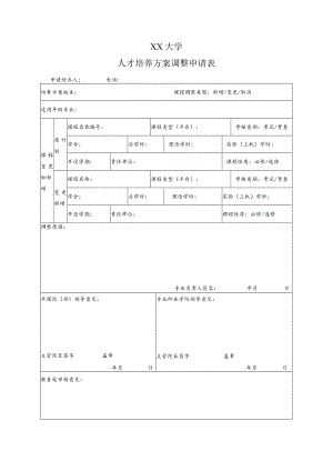 XX大学人才培养方案调整申请表.docx