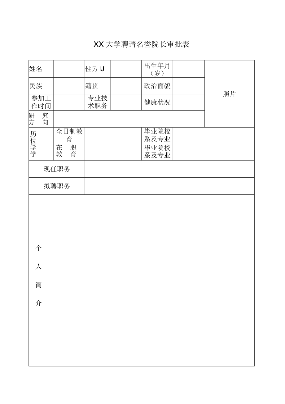 XX大学聘请名誉院长审批表.docx_第1页