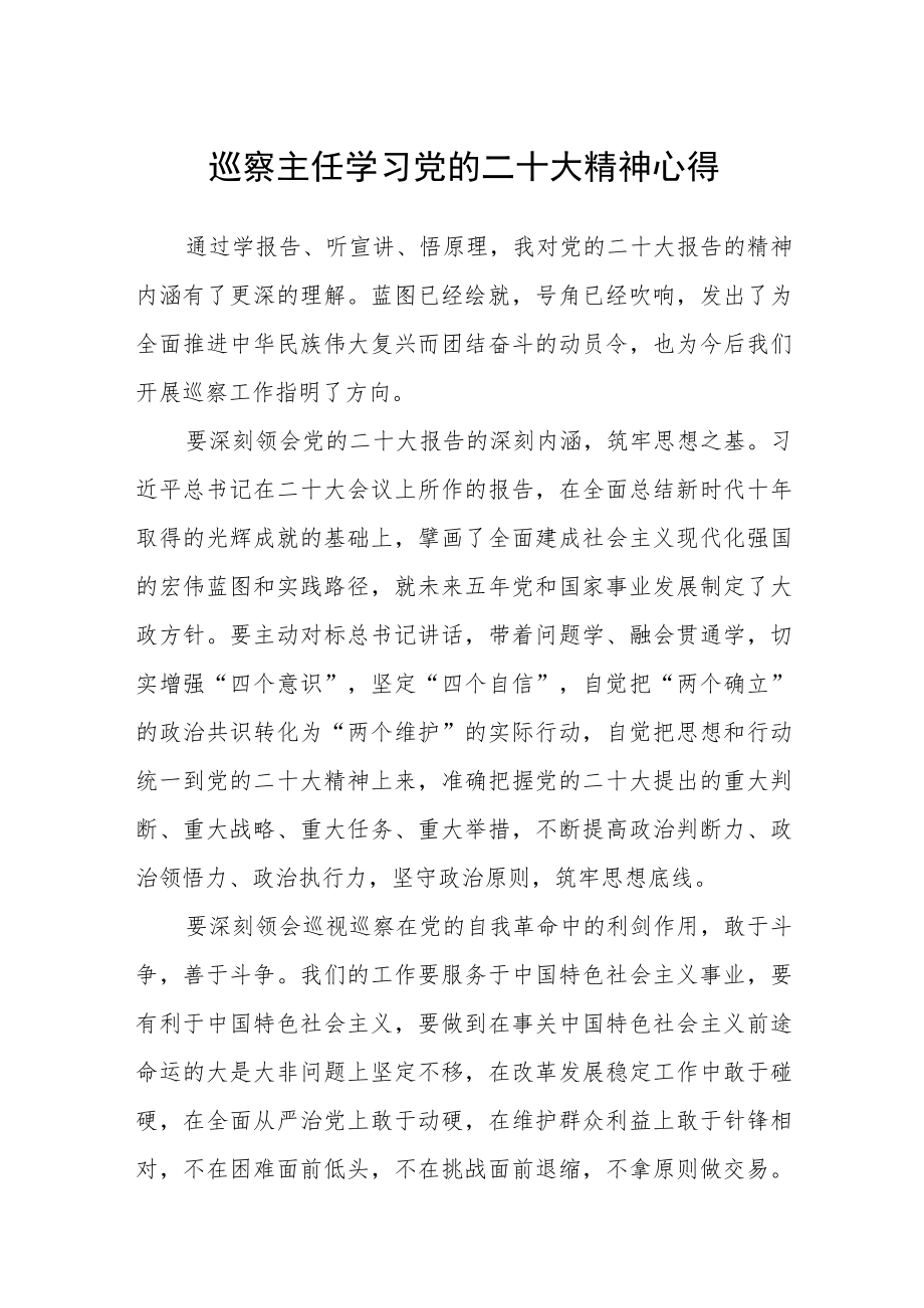 巡察主任学习党的二十大精神心得通用【三篇】.docx_第1页