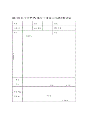 温州医科大学2022年度十佳青年志愿者申请表.docx