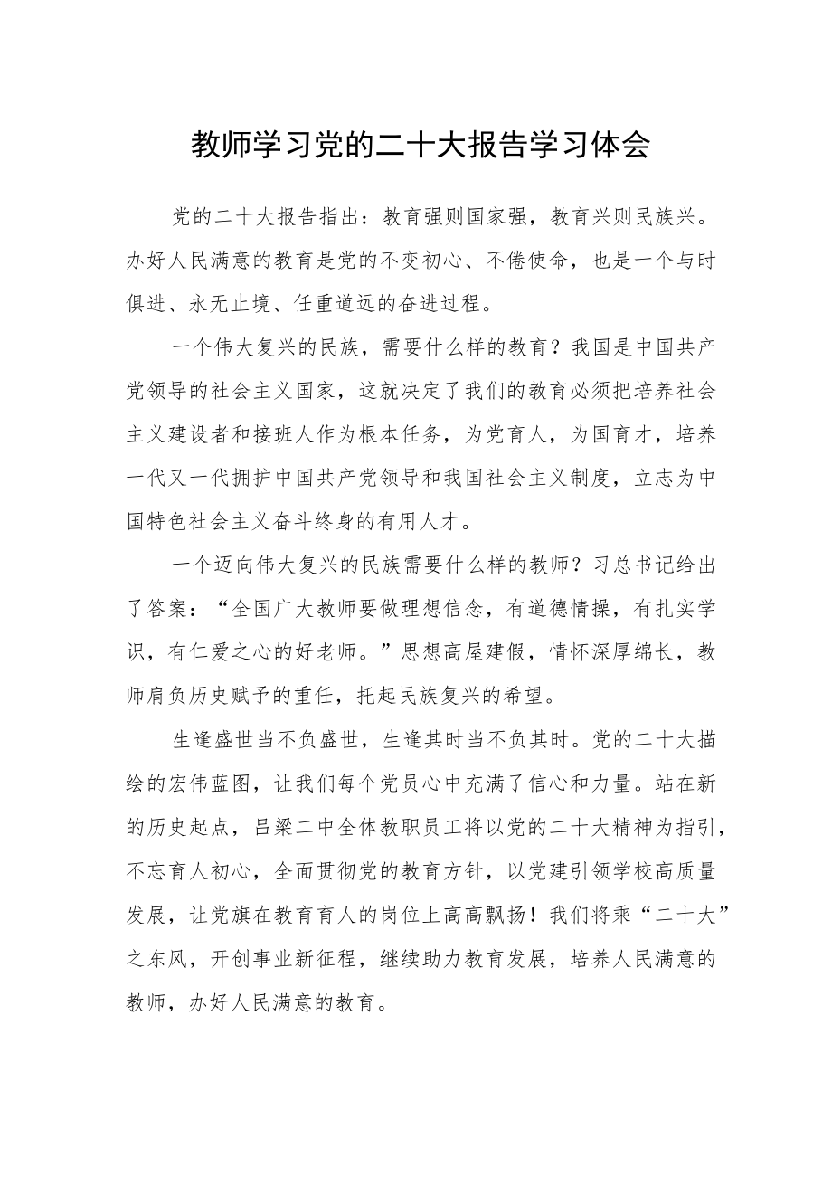 教师学习党的二十大报告学习体会.docx_第1页