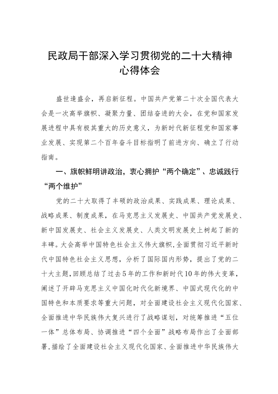 民政局干部深入学习贯彻党的二十大精神心得体会五篇.docx_第1页