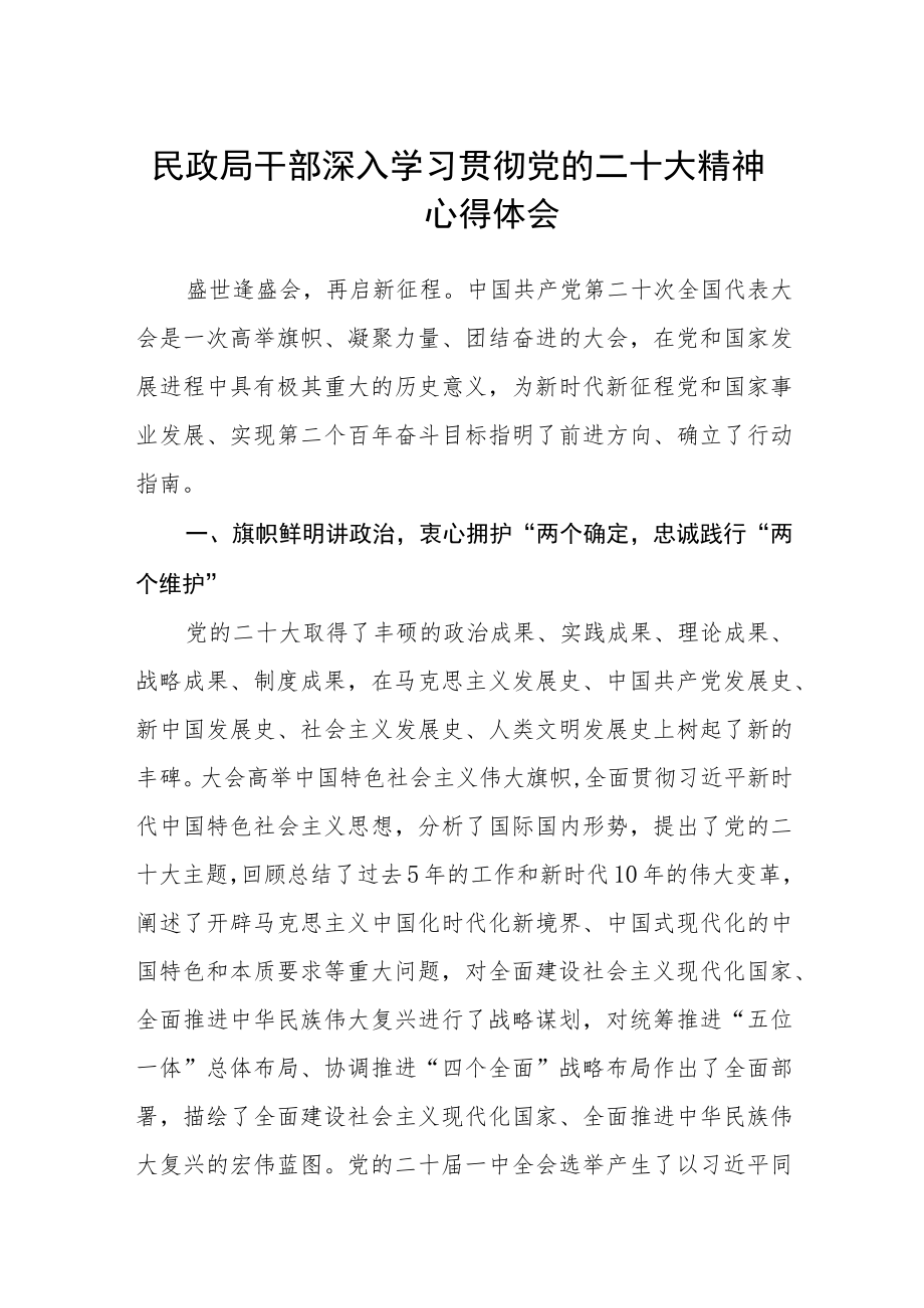 民政局干部深入学习贯彻党的二十大精神心得体会三篇例文.docx_第1页