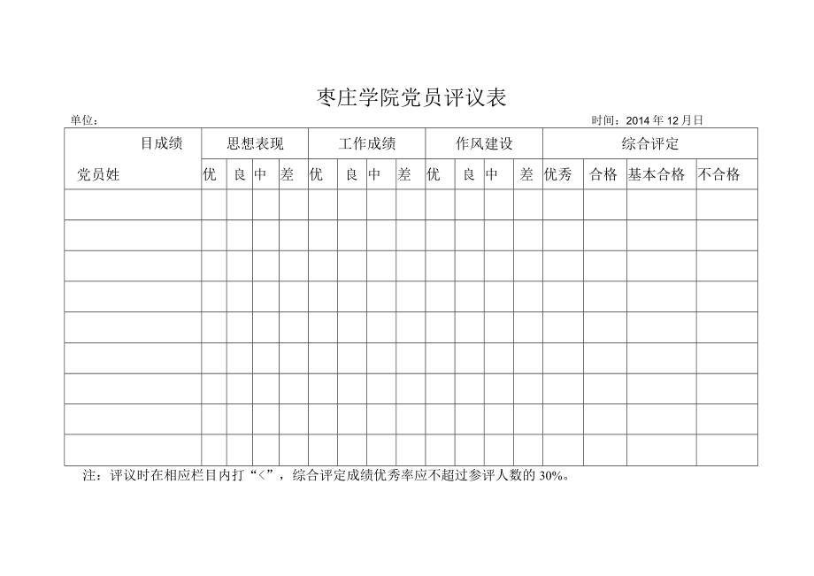 枣庄学院党员评议表.docx_第1页