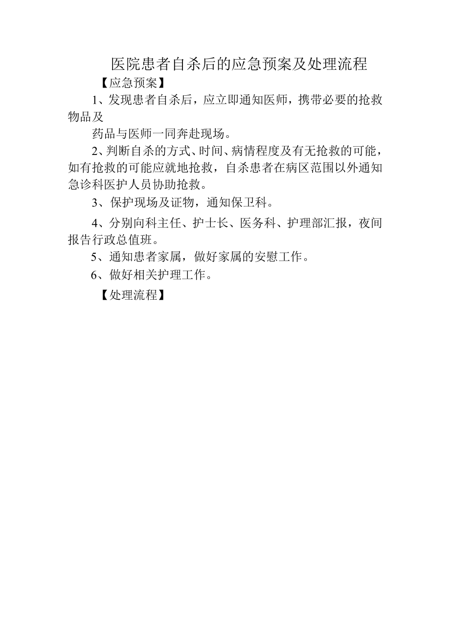 医院患者自杀后的应急预案及处理流程.docx_第1页