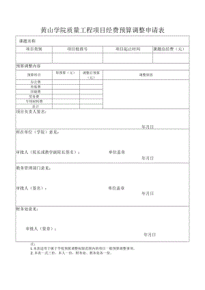 黄山学院质量工程项目经费预算调整申请表.docx