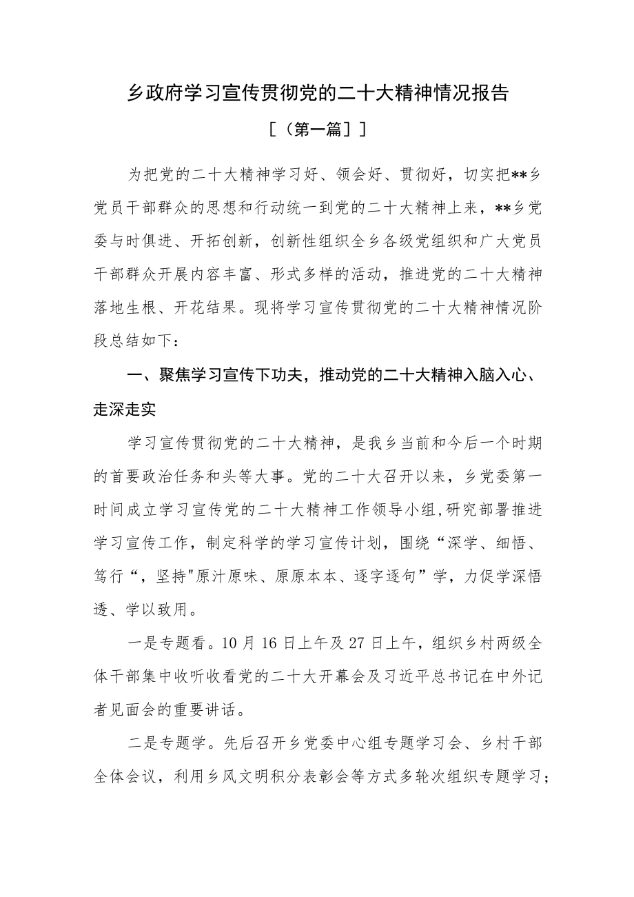 （10篇）学习宣传贯彻党的二十大精神情况报告.docx_第1页