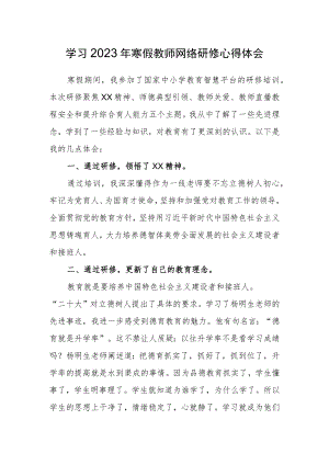 某某小学老师寒假网络研修学习心得体会（共3篇）.docx