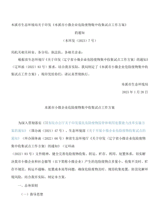 本溪市生态环境局关于印发《本溪市小微企业危险废物集中收集试点工作方案》的通知.docx