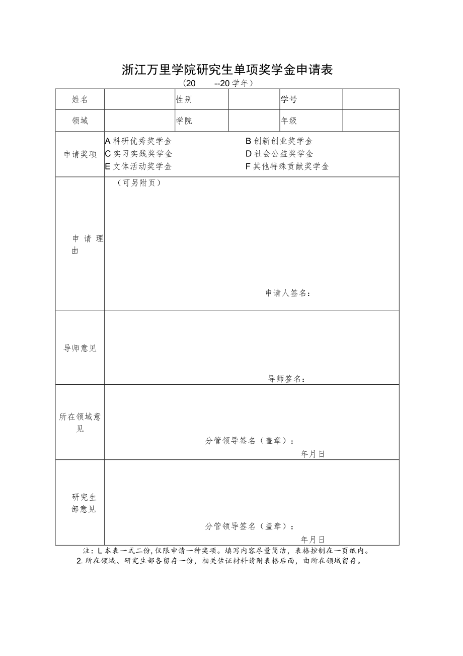 浙江万里学院研究生单项奖学金申请表.docx_第1页