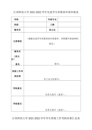 江西师范大学2021—2022学年先进学生班集体申请审批表.docx