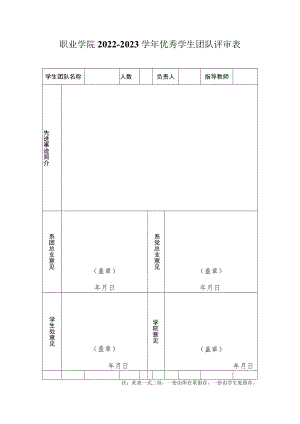 职业学院2022-2023学年优秀学生团队评审表.docx