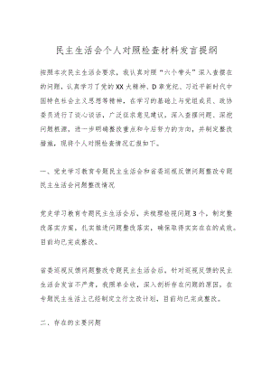 民主生活会个人对照检查材料发言提纲.docx