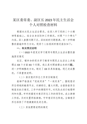 某区委常委、副区长2023年民主生活会个人对照检查材料.docx