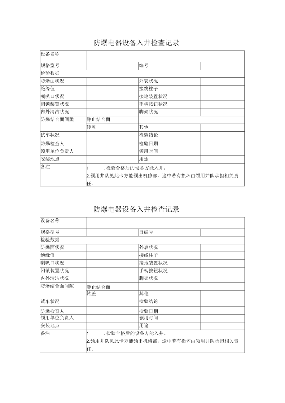 防爆电器设备入井检查记录.docx_第1页