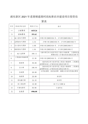 浦东新区2021年老港镇建港村高标准农田建设项目投资估算表.docx