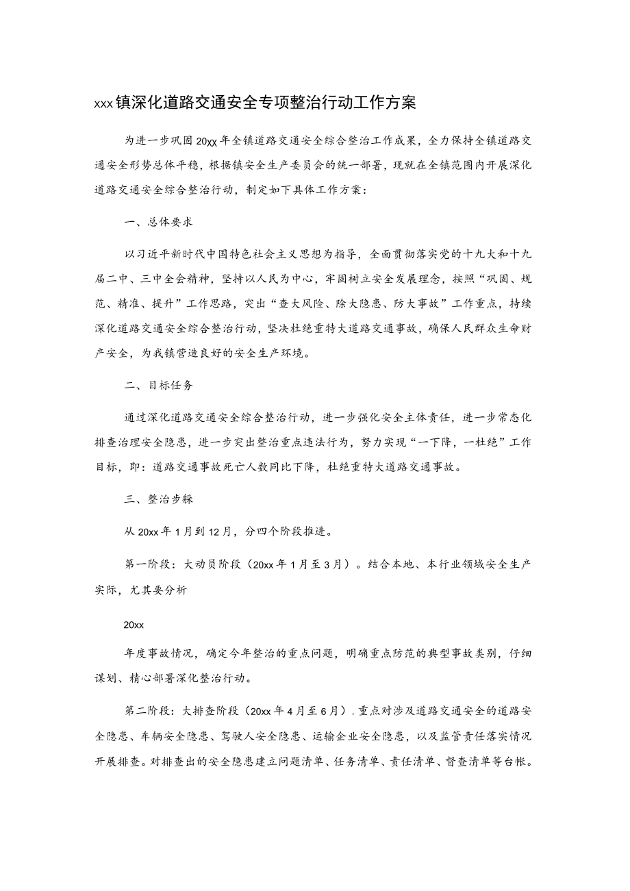 xxx镇深化道路交通安全专项整治行动工作方案.docx_第1页